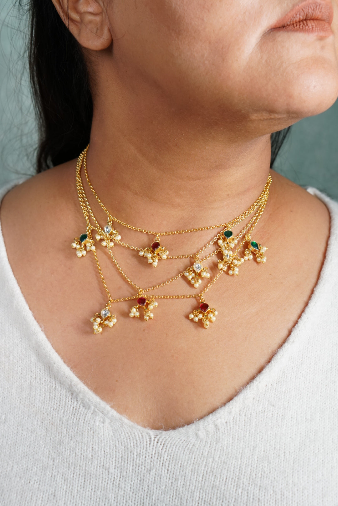 MultiStone Kundan Necklace (4-7913)(R)(INTRODUCTORY PRICE) - JEWELSTYLE
