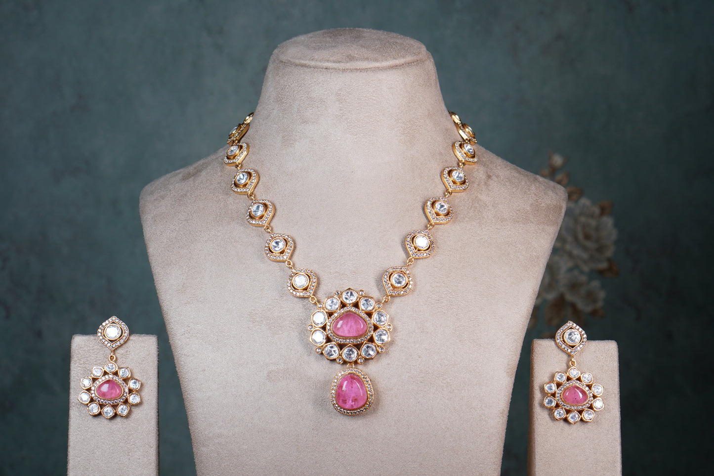 Pink Polki Necklace Set (4-8407) (EX)(offer piece)