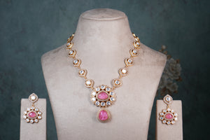 Pink Polki Necklace Set (4-8407) (EX)
