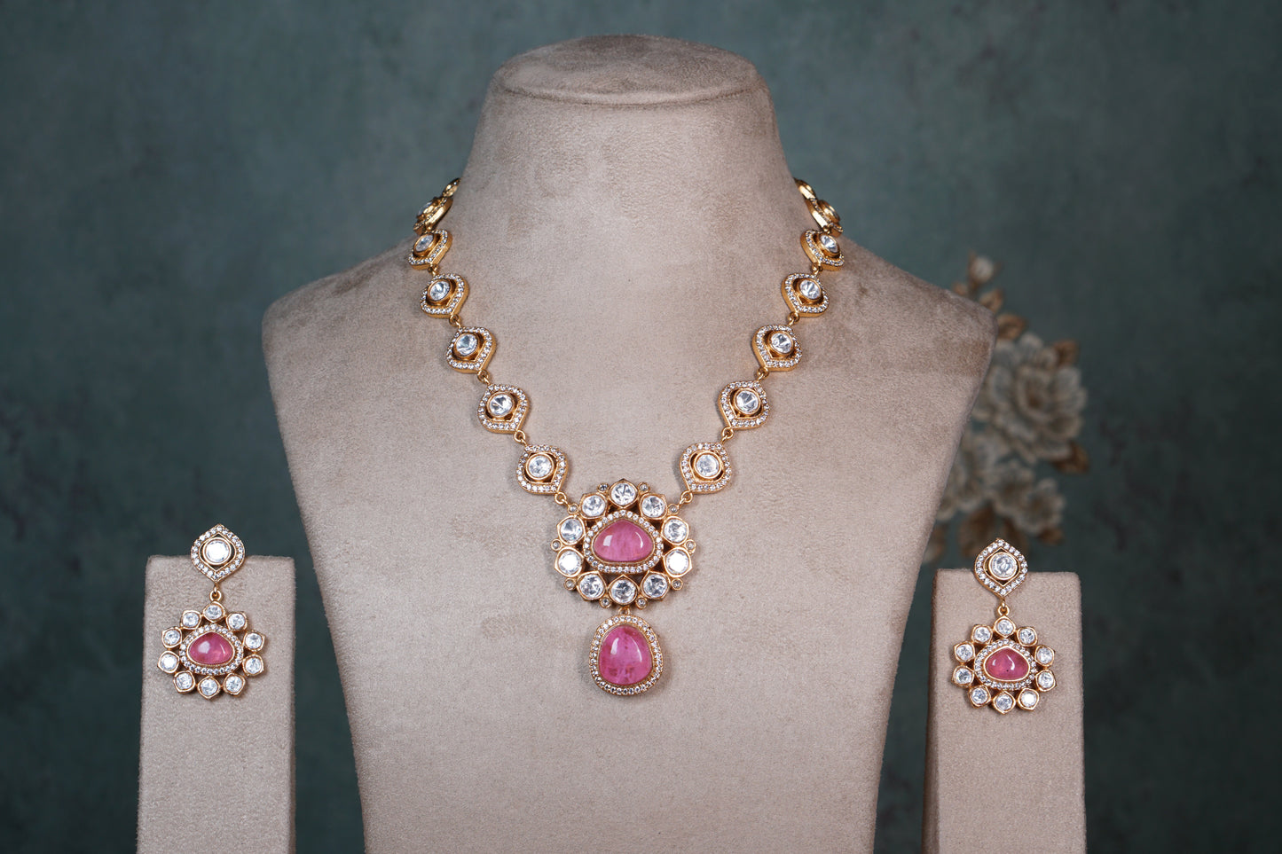 Pink Polki Necklace Set (4-8407) (EX)(offer piece)