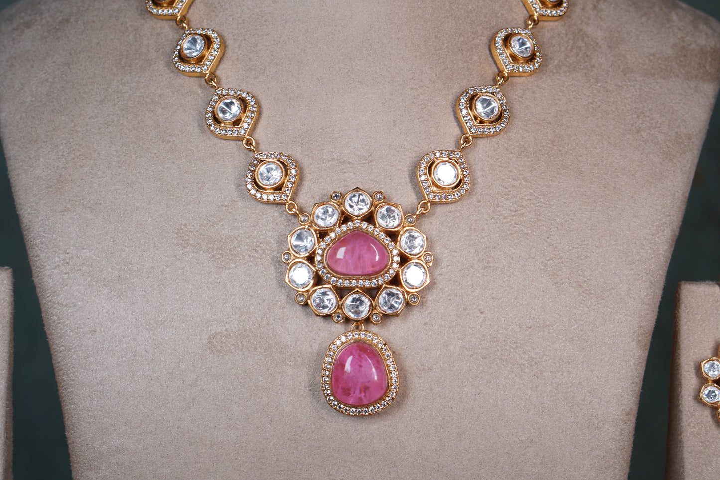 Pink Polki Necklace Set (4-8407) (EX)(offer piece)