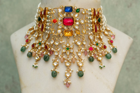 Kundan necklace set with maangtika (4-6789)(R)(OFFER PIECE)