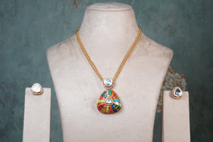 Kundan Navratan pendant Set (4-8410) (EX)