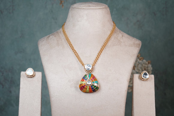 Kundan Navratan pendant Set (4-8410) (EX)