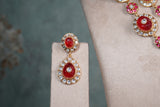 Red stone polki Necklace Set (4-8406) (EX)