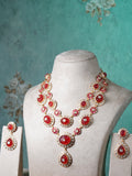 Red stone polki Necklace Set (4-8406) (EX)
