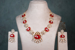 Red stone polki Necklace Set (4-8405) (EX)