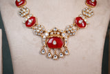 Red stone polki Necklace Set (4-8405) (EX)