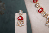 Red stone polki Necklace Set (4-8405) (EX)