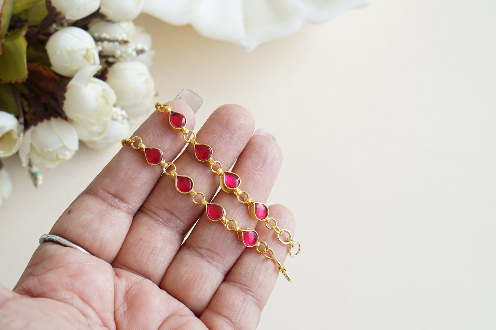 Pink Kundan Earchain(9-320) - JEWELSTYLE