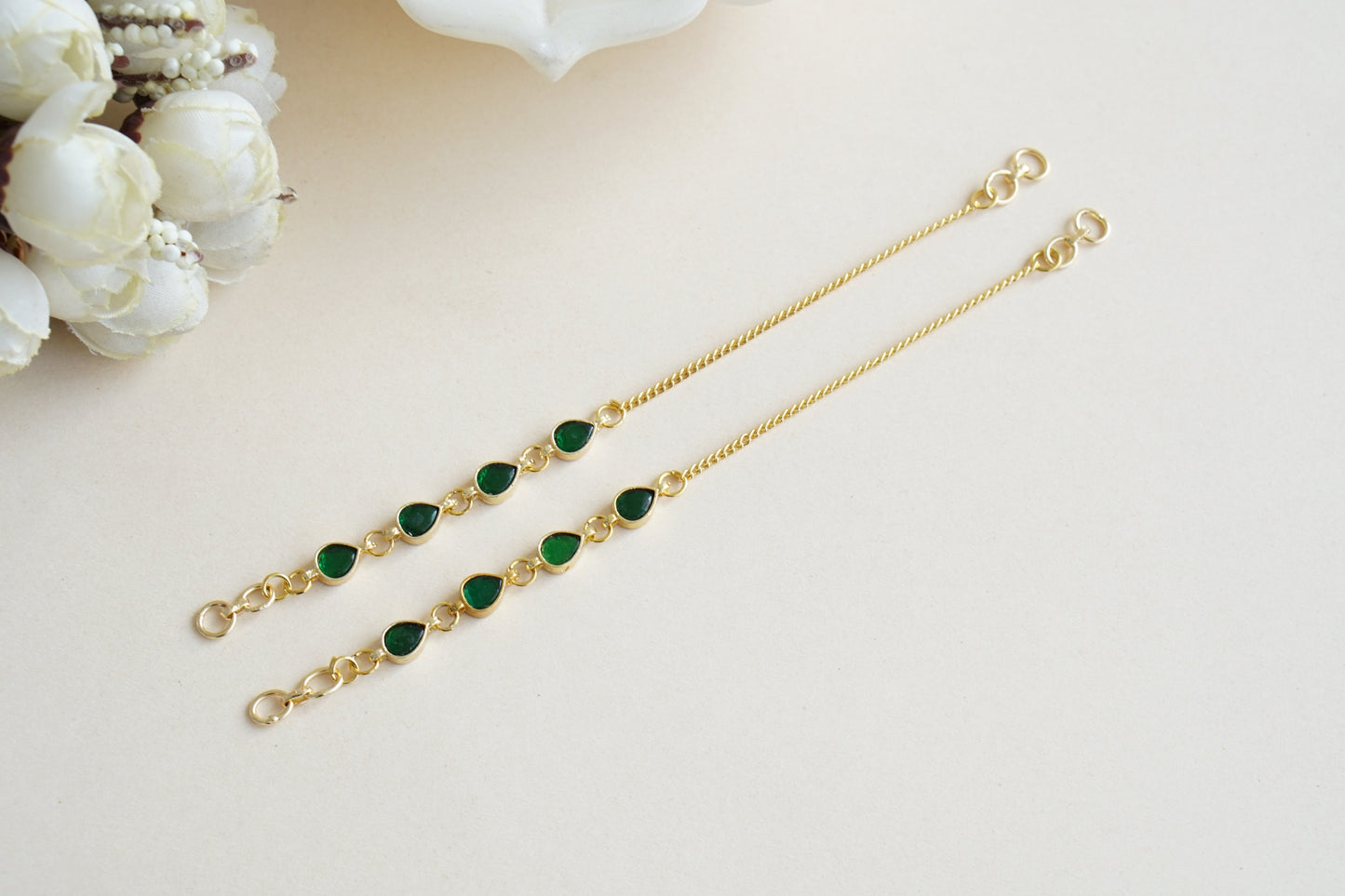 Green Kundan Earchain(9-321)