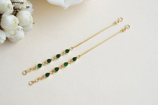 Green Kundan Earchain(9-321)