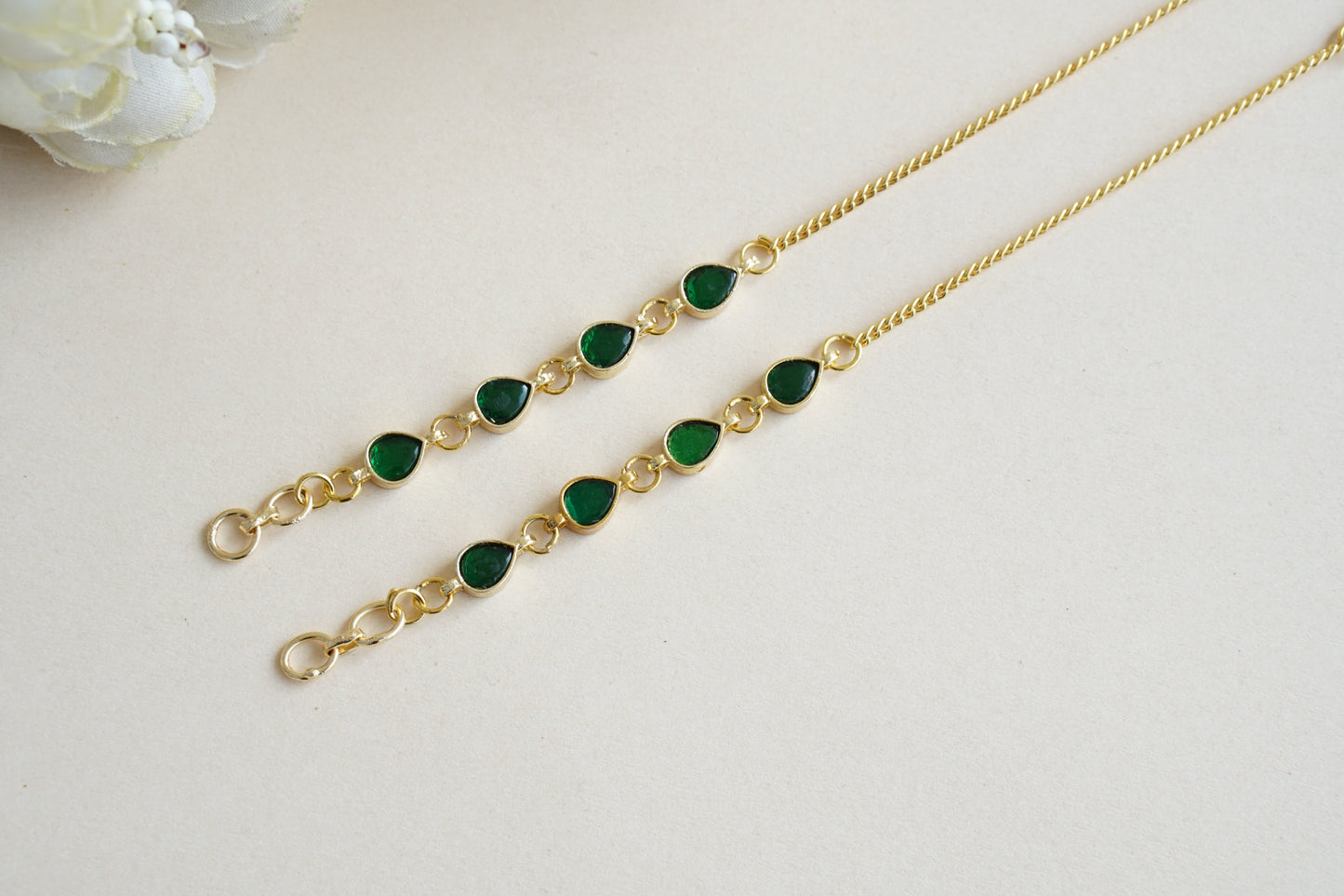 Green Kundan Earchain(9-321)