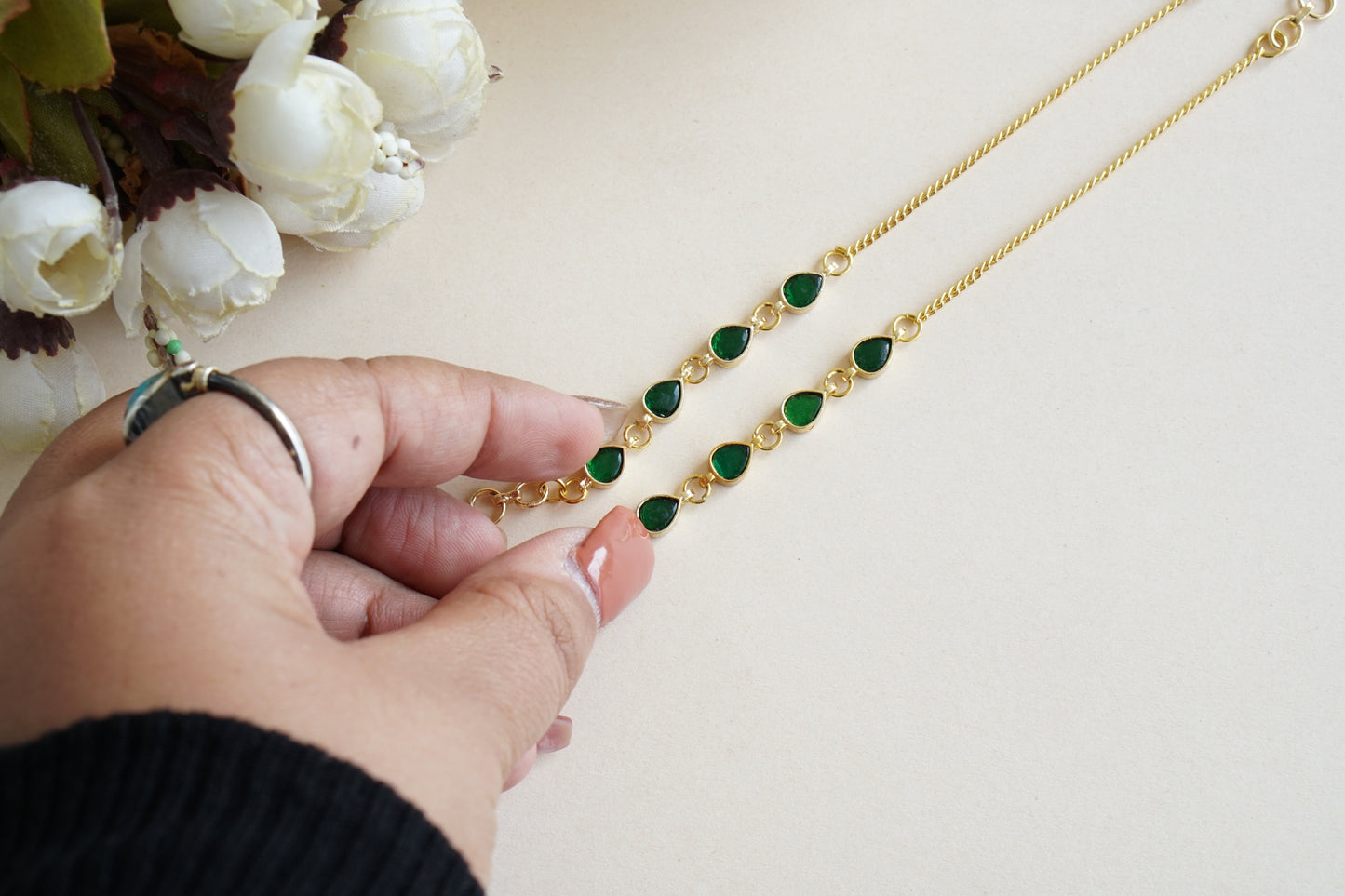 Green Kundan Earchain(9-321)