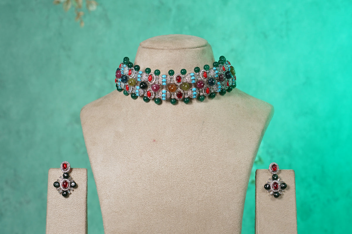 Multi stone AD choker set   (4-9598) (KOL)