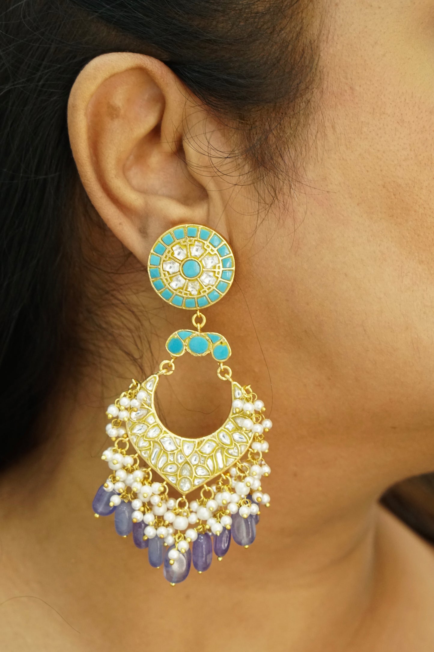 Blue Kundan Chandbali (1-4907)(R)(offer piece) - JEWELSTYLE