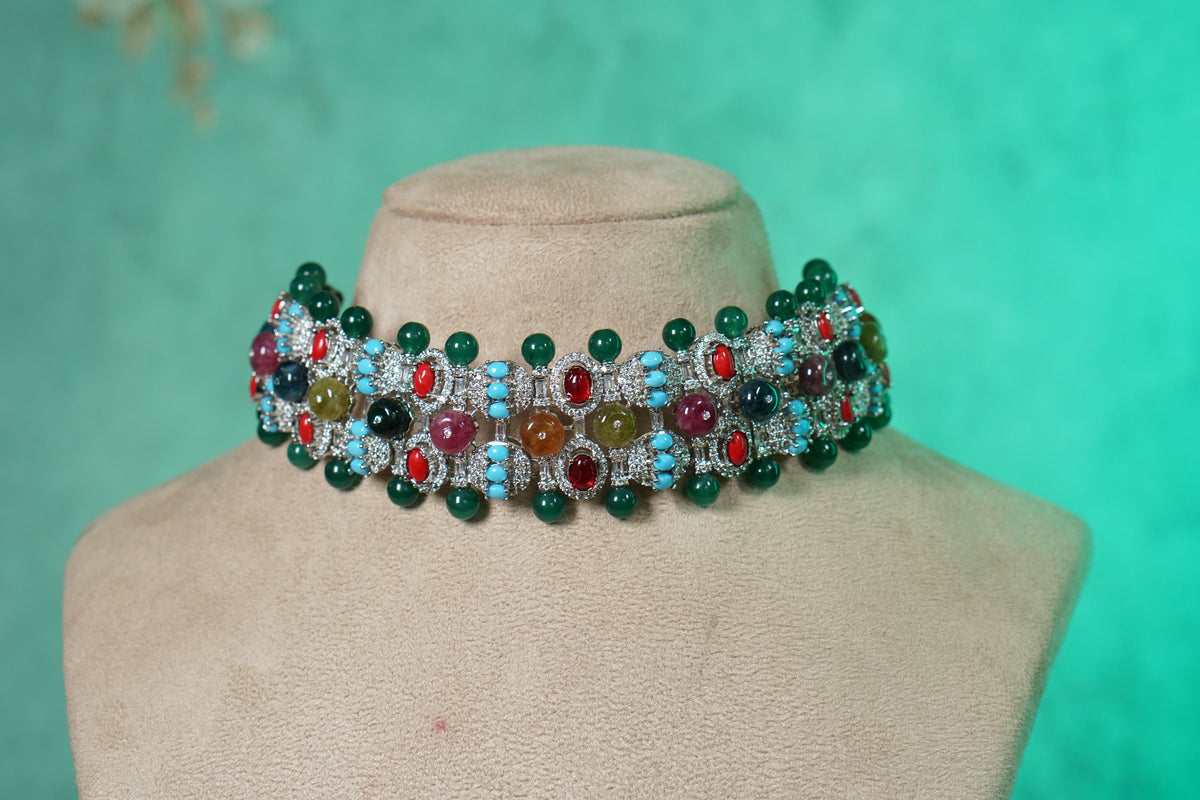 Multi stone AD choker set   (4-9598) (KOL)