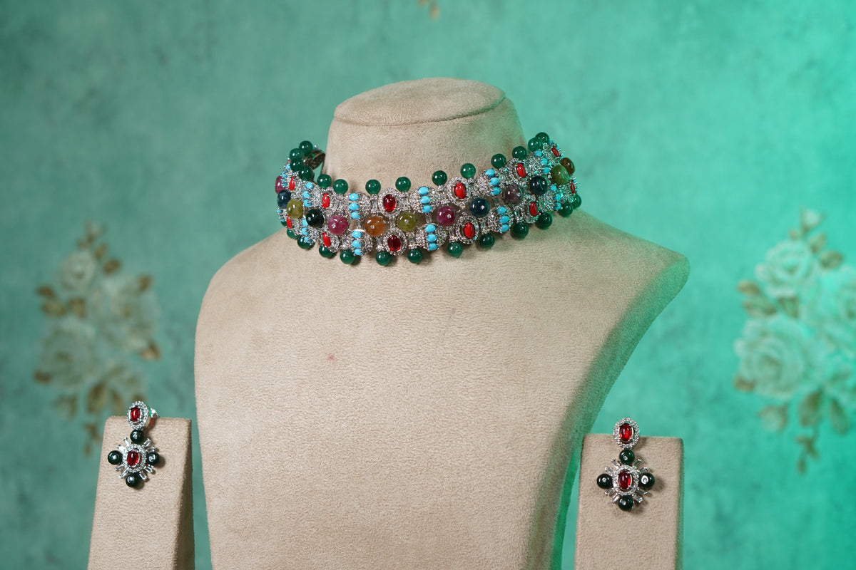 Multi stone AD choker set   (4-9598) (KOL)
