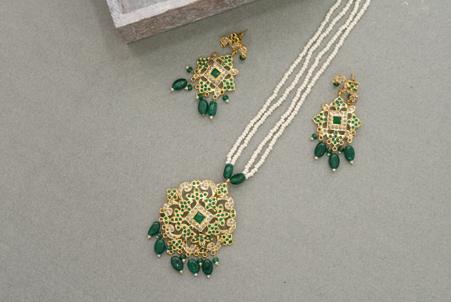 Antique jadau pendant necklace set (4-6348)(EX)