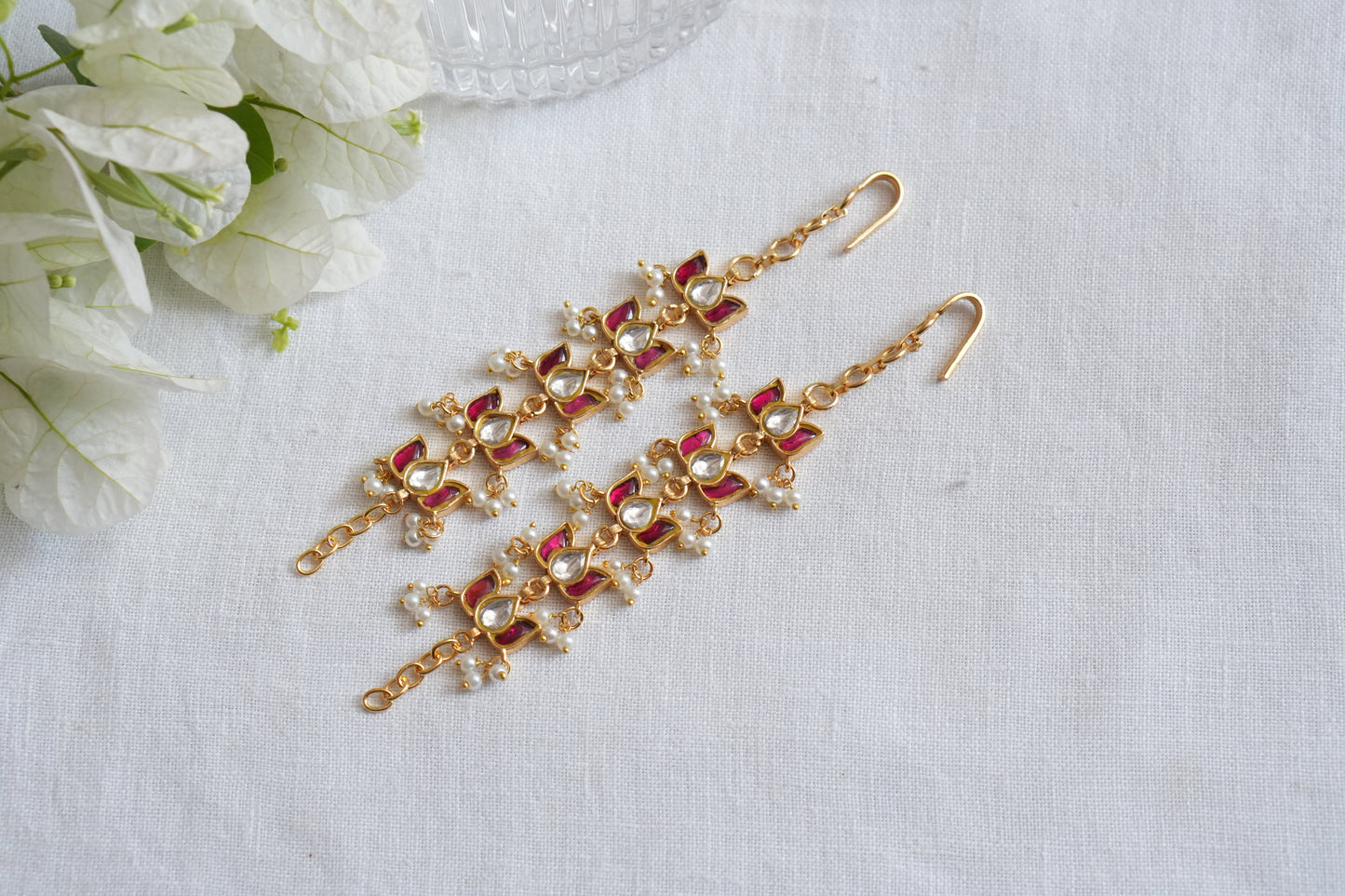 Lotus Kundan Earchain (9-251) (R) - JEWELSTYLE