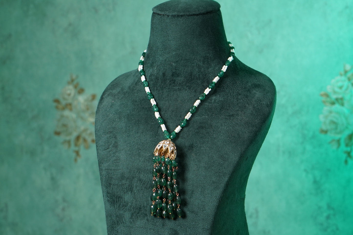 Kundan jhumki pendant necklace (4-9560)(R)