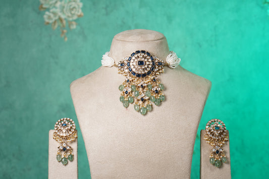 Blue stone polki choker set (4-9565)(B)