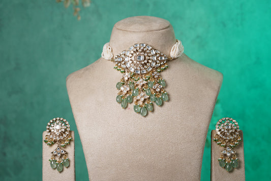 White stone polki choker set (4-9566)(B)