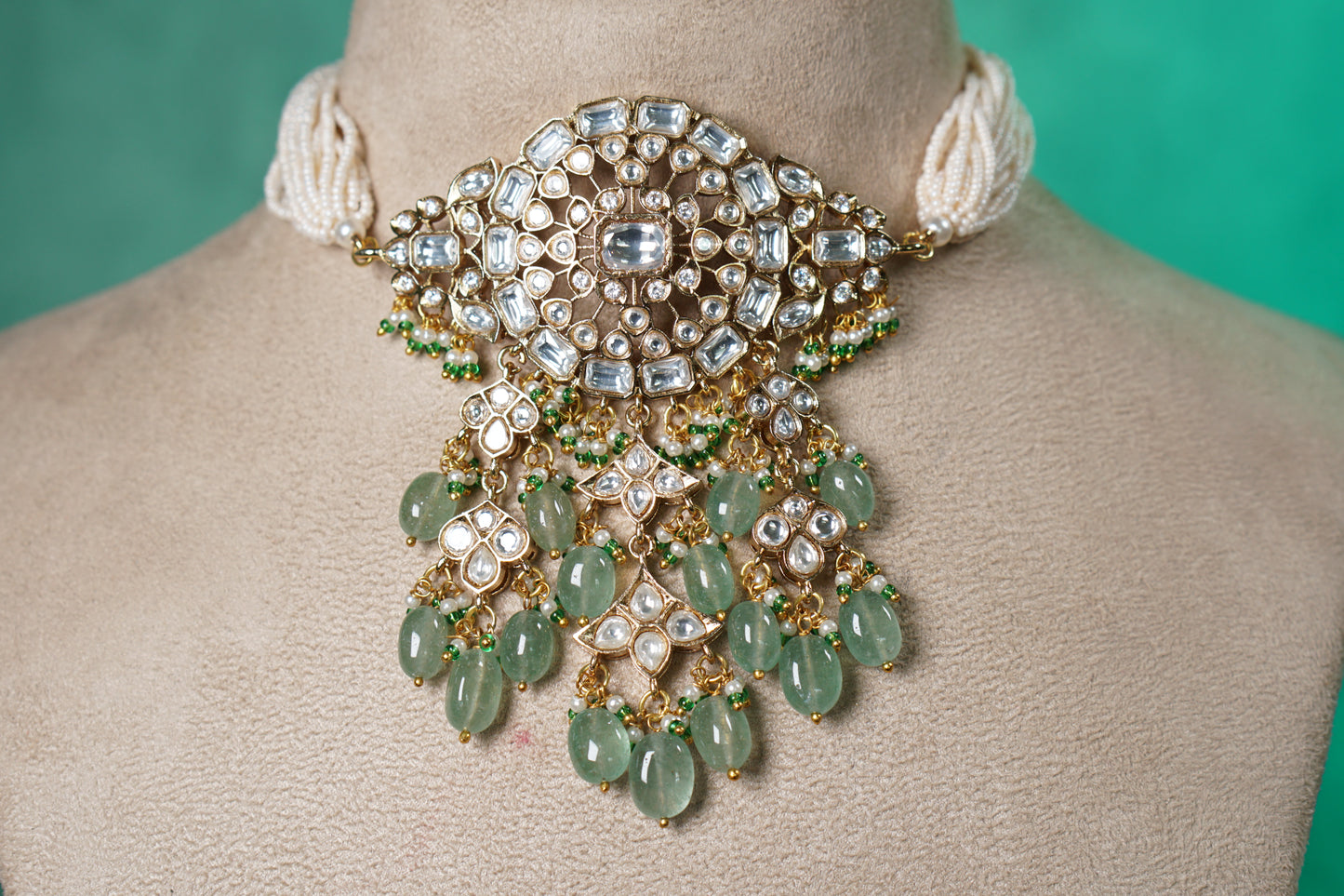 White stone polki choker set (4-9566)(B)