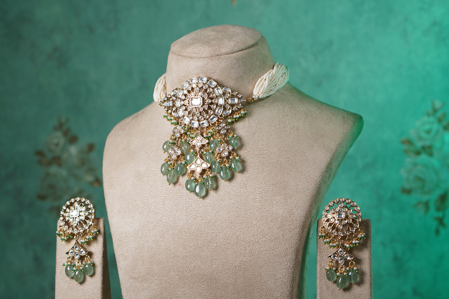 White stone polki choker set (4-9566)(B)