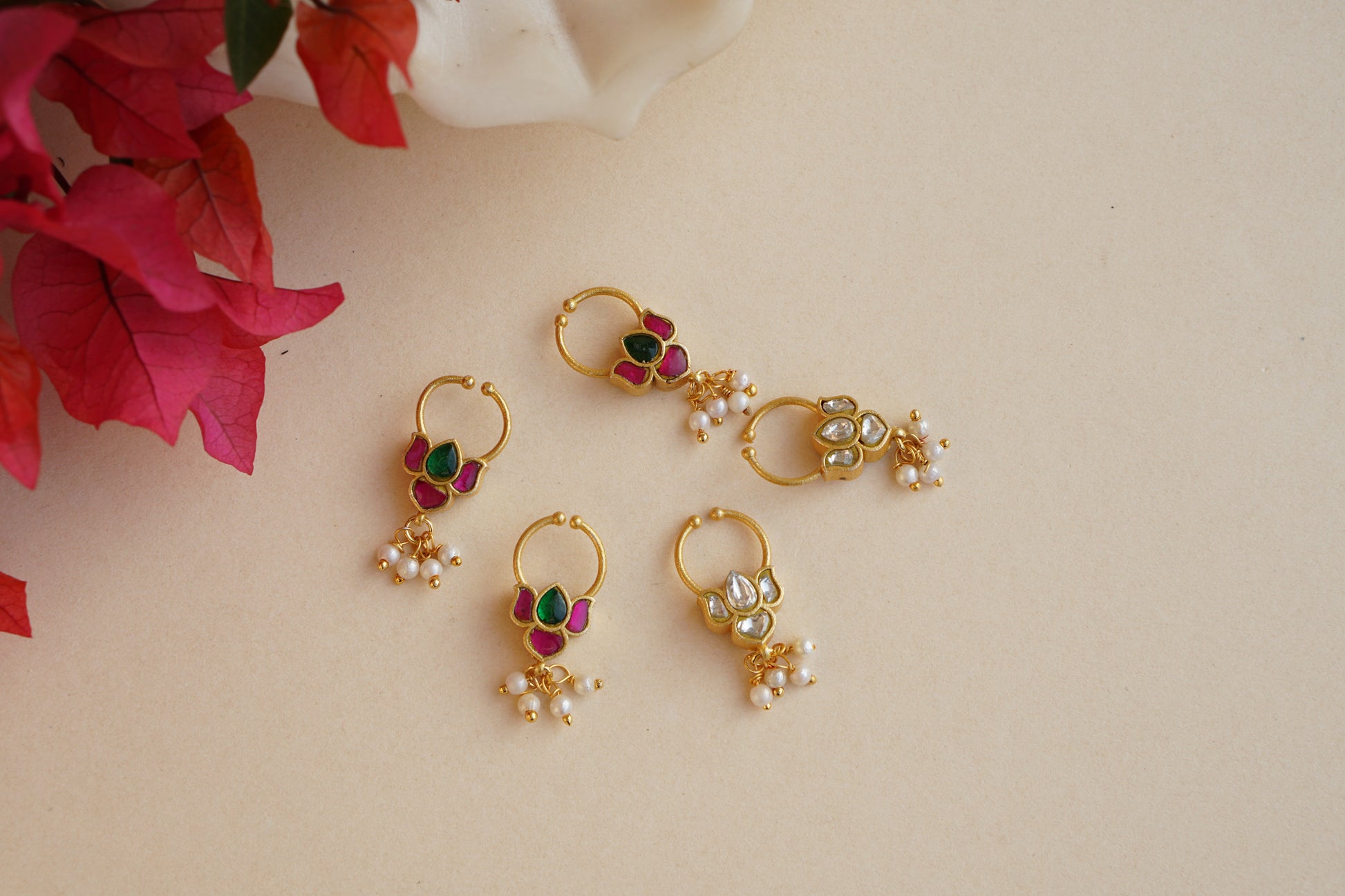 Lotus Kundan reversible Septum Nosering (2-257)(Ak) - JEWELSTYLE