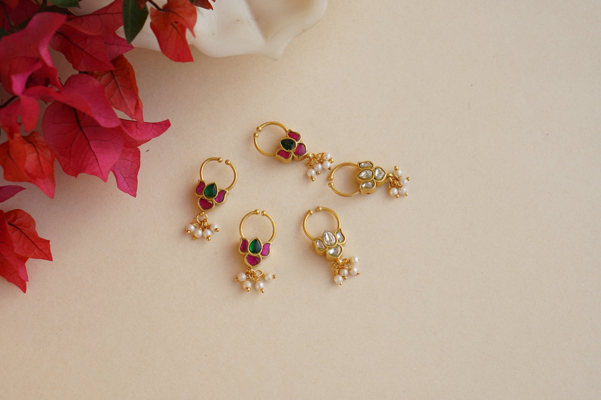 Lotus Kundan reversible Septum Nosering (2-257)(Ak) - JEWELSTYLE