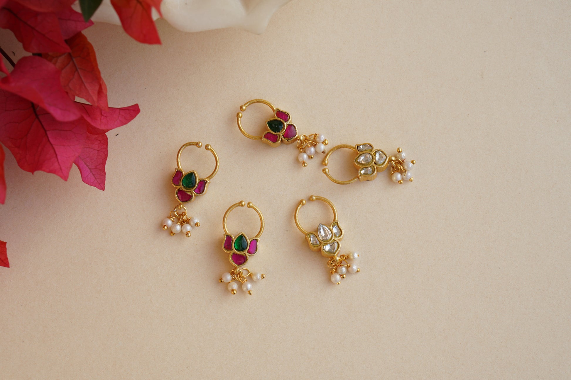 Lotus Kundan reversible Septum Nosering (2-257)(Ak) - JEWELSTYLE
