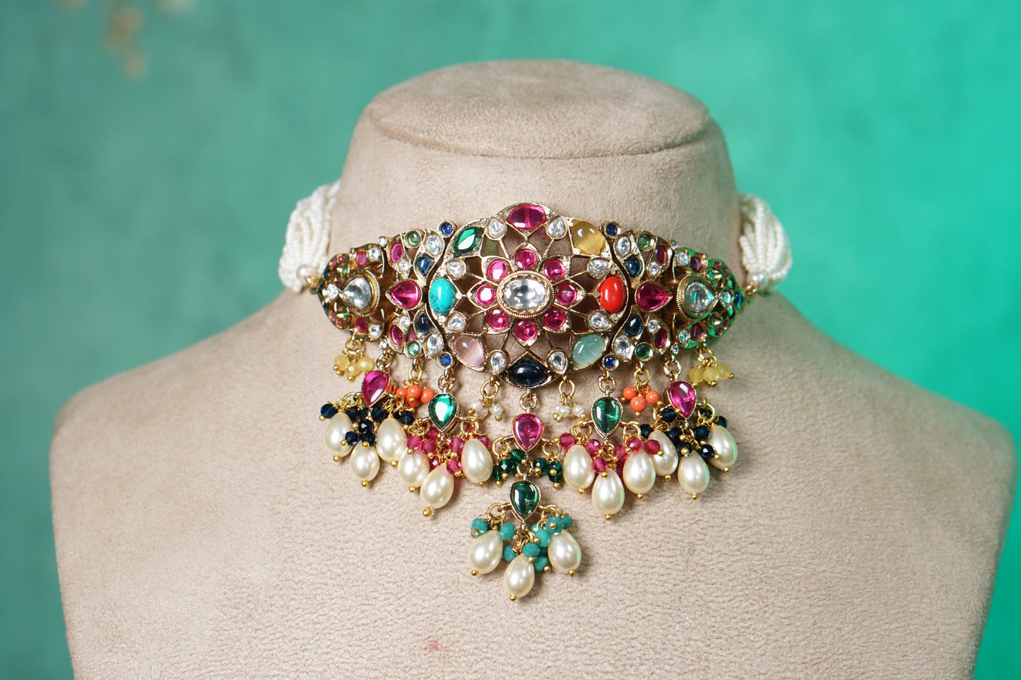Navratan or multicolour choker set (4-9562)(B)
