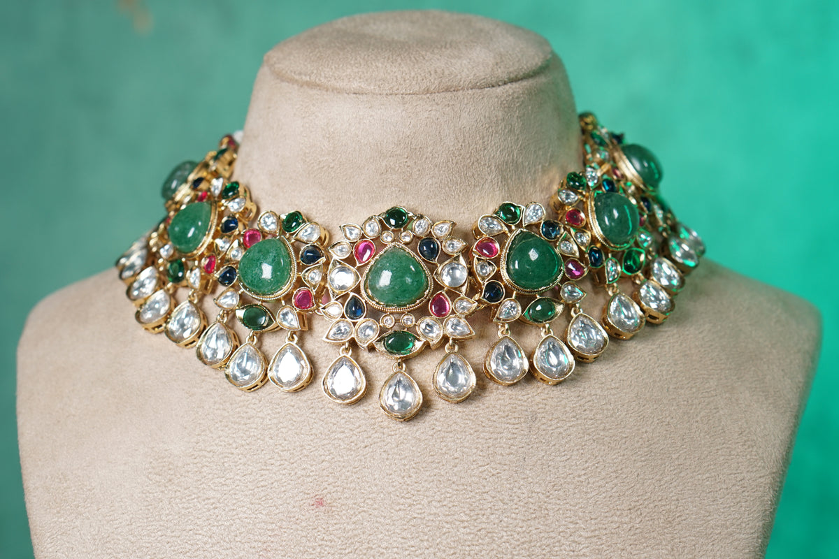 Multistone stone polki necklace set (4-9567)(B)