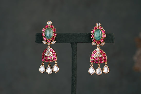 Kundan Polki Earrings (1-4573))(EX)