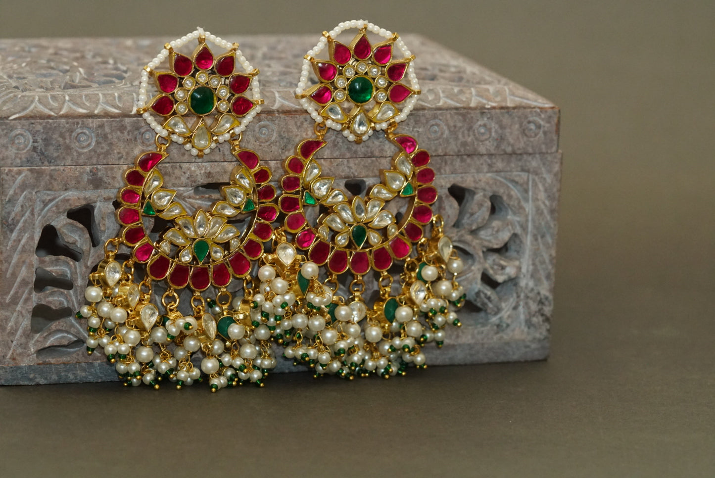 Kundan chandbali earrings(1-2798)(R)(preorder) - JEWELSTYLE