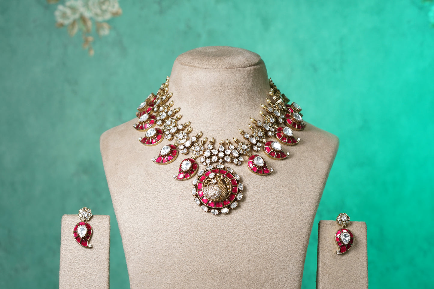 Pink kundan polki necklace (4-9569)(B)