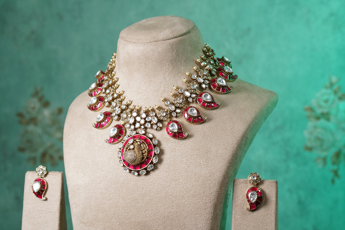 Pink kundan polki necklace (4-9569)(B)
