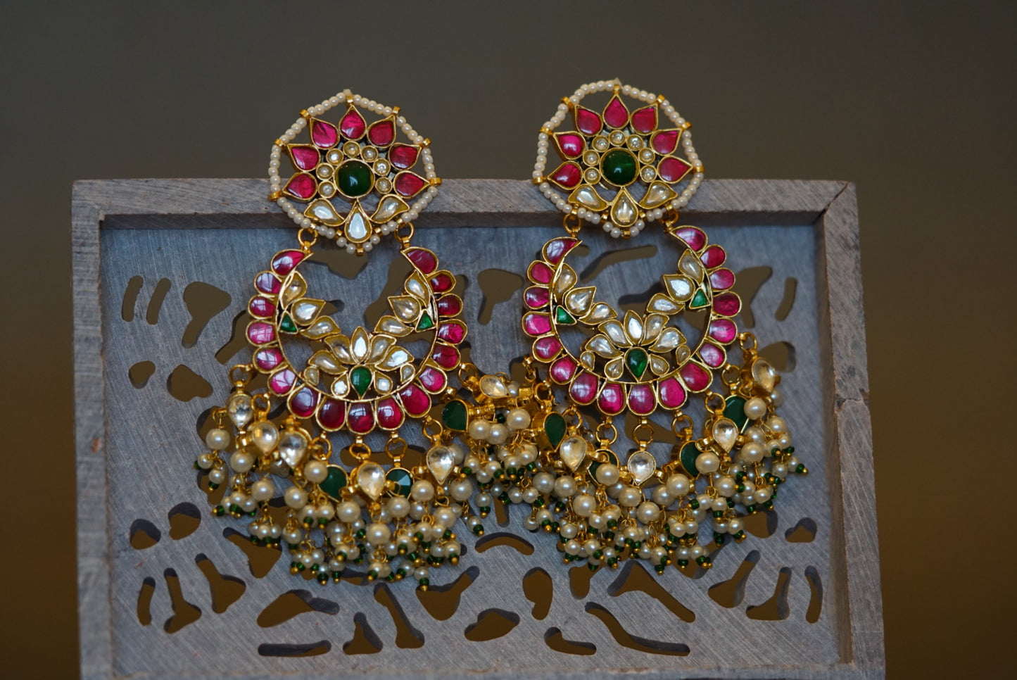 Kundan chandbali earrings(1-2798)(R)(preorder) - JEWELSTYLE