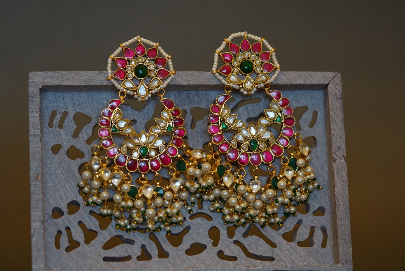 Kundan chandbali earrings(1-2798)(R)(preorder) - JEWELSTYLE