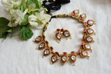 Red Kundanmeena necklace set(4-7745)(preorder)