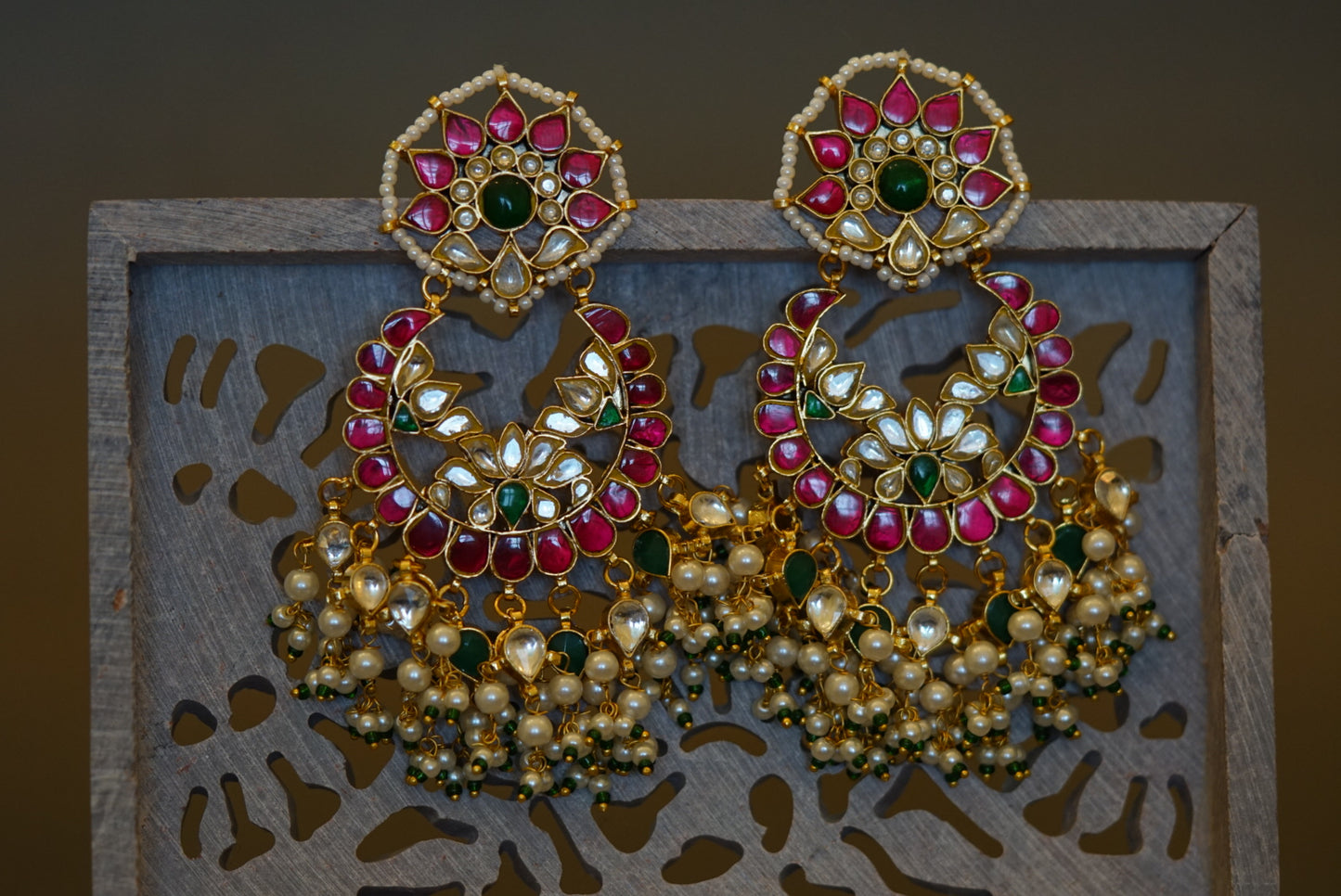 Kundan chandbali earrings(1-2798)(R)(preorder) - JEWELSTYLE