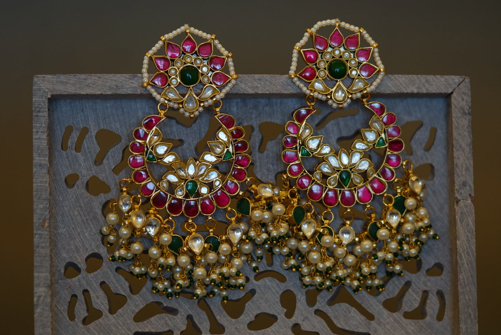 Kundan chandbali earrings(1-2798)(R)(preorder) - JEWELSTYLE