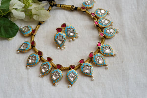 Light blue Kundanmeena necklace set(4-7746) (R)