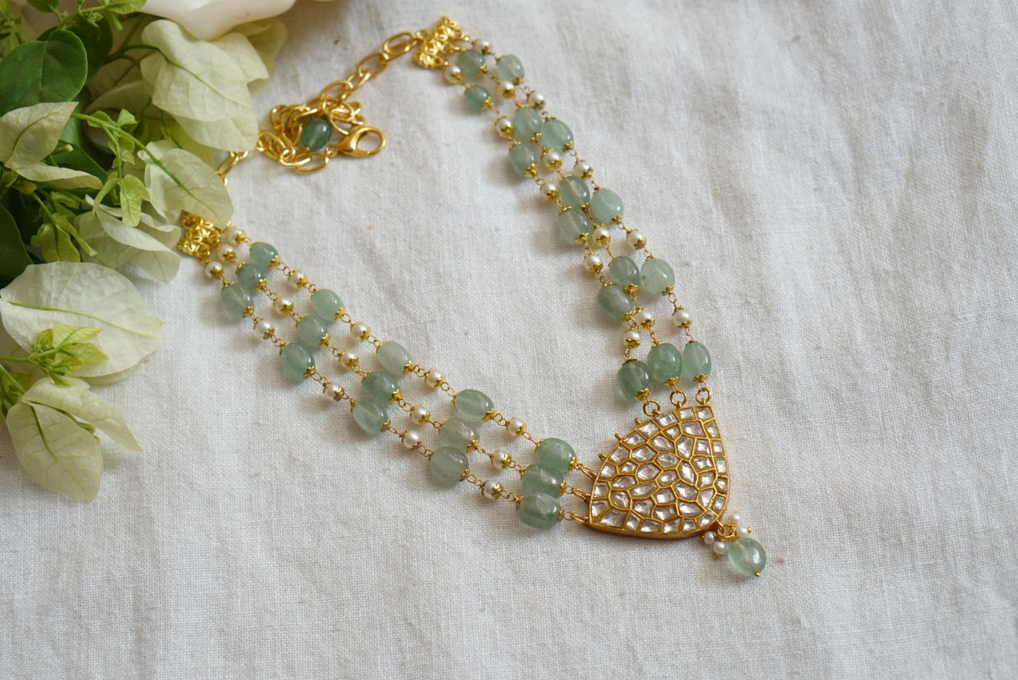 Kundan fluorite beads pendant necklace (4-5481)(R)(PREORDER) - JEWELSTYLE