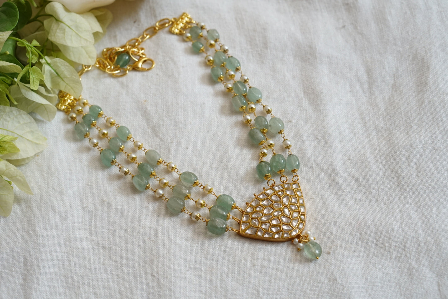 Kundan fluorite beads pendant necklace (4-5481)(R)(PREORDER) - JEWELSTYLE