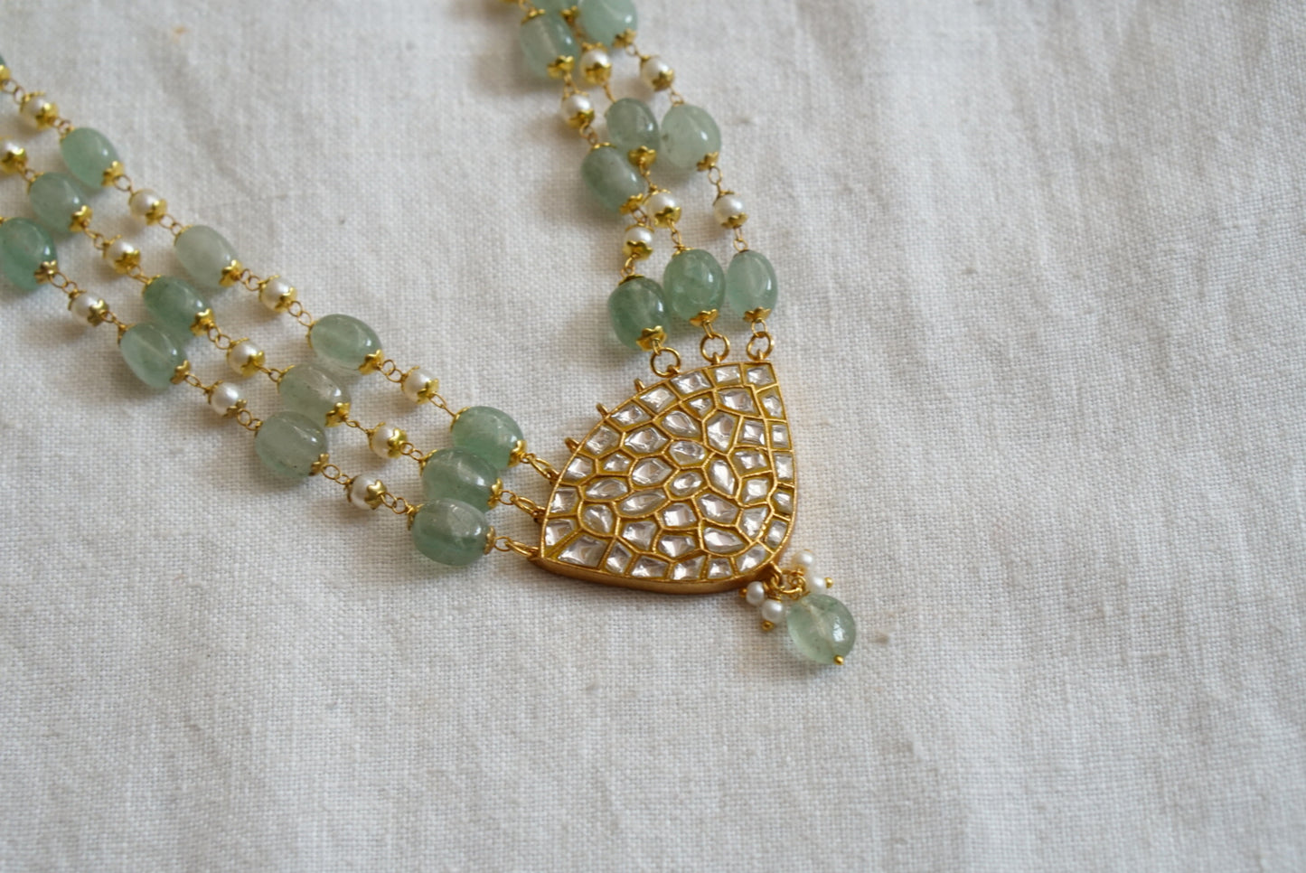 Kundan fluorite beads pendant necklace (4-5481)(R)(PREORDER) - JEWELSTYLE