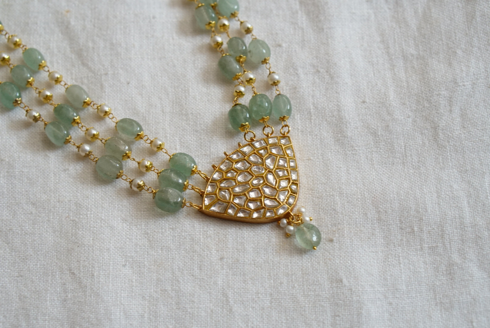 Kundan fluorite beads pendant necklace (4-5481)(R)(PREORDER) - JEWELSTYLE