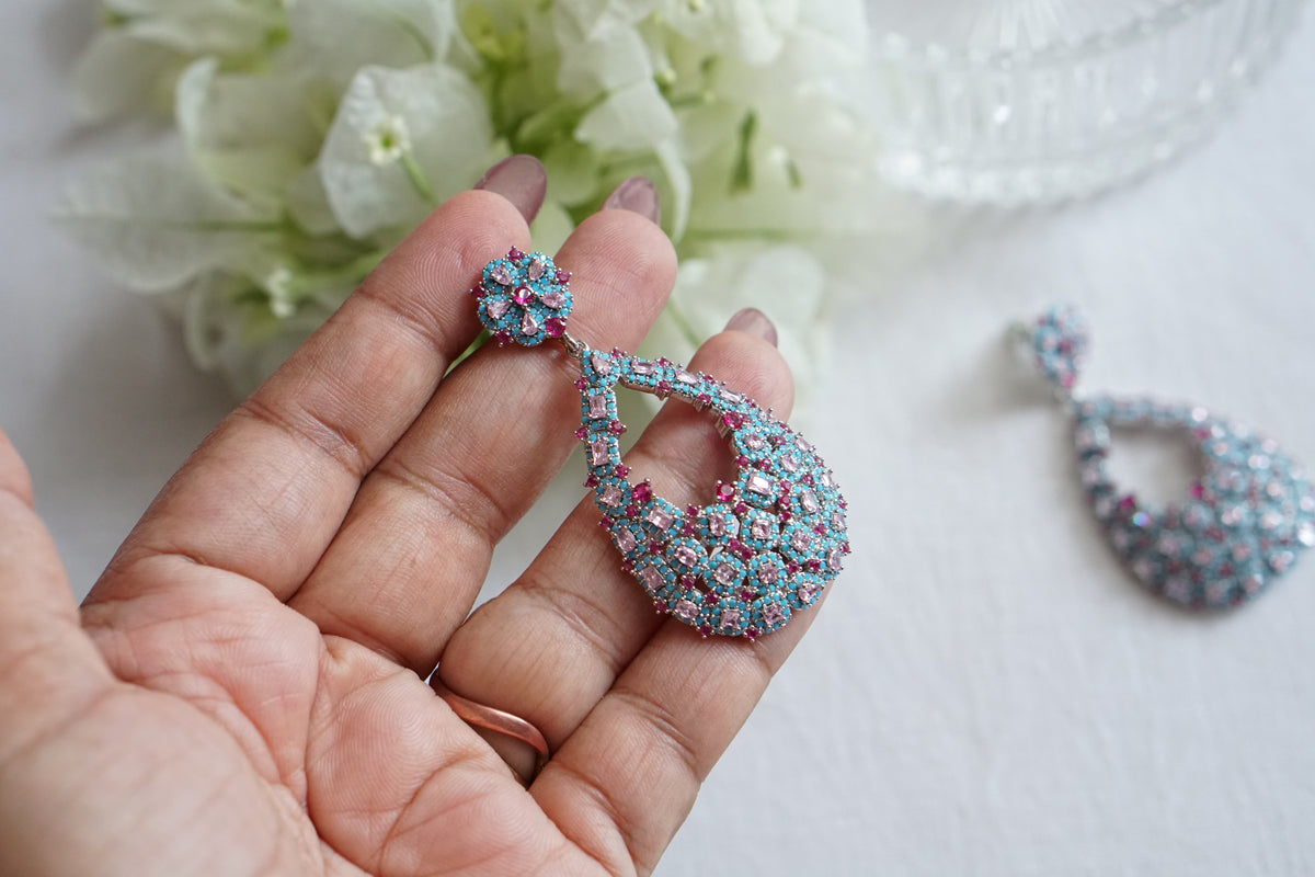Pink n turquoise ad earrings(1-5432)(EX)