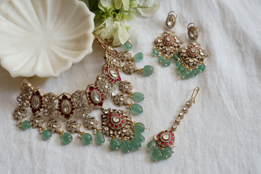 Polki choker set  with maangtika (4-7749) (B)(preorder)